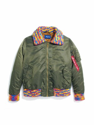 Men's Alpha Industries Awake X Alpha Ma-1 Knit Trimmed Washed Bomber Jackets Olive | LDHPCU681