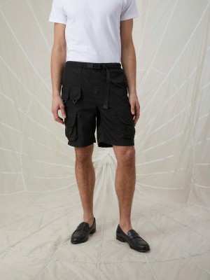 Men's Alpha Industries Belted Cargo Short Pants & Shorts Black | QWUTHV216