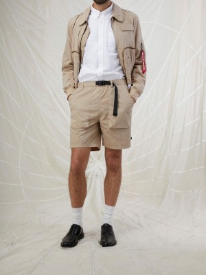 Men's Alpha Industries Belted Pull On Short Pants & Shorts Khaki | IASJFV714