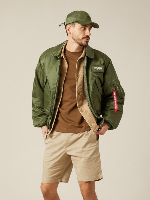 Men's Alpha Industries Cwu 45/P Bomber Jackets (Heritage) Outerwear Olive Green | QOWZMG412