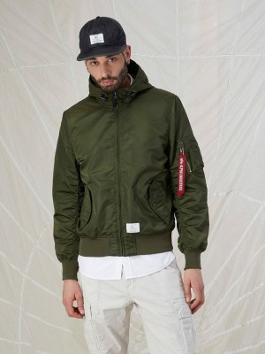 Men's Alpha Industries L-2b Hooded Gen Ii Bomber Jackets Outerwear Green | QJFMEK935