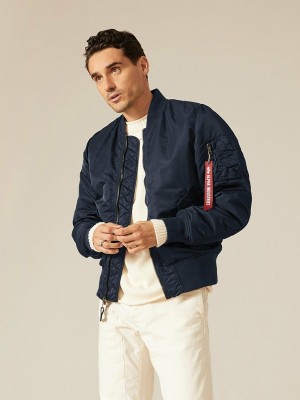 Men's Alpha Industries Ma-1 Battlewash Bomber Jackets Outerwear Blue | OBUTEC701