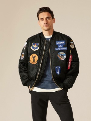 Men's Alpha Industries Ma-1 Squadron Bomber Jackets Outerwear Black | QXGLYO713