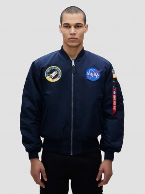 Men's Alpha Industries Nasa Ma-1 Bomber Jackets Outerwear Blue | SXGUMD571