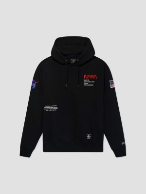 Men's Alpha Industries Nasa Worm Logo Hoodie Black | TWLZIF384