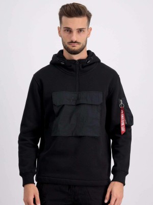 Men's Alpha Industries Sweat Anorak Hoodie Black | XBPAYI690