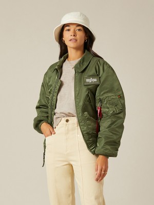 Women's Alpha Industries Cwu 45/P Bomber Jackets (Heritage) Outerwear Olive Green | EVCMLW347