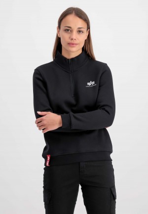 Women's Alpha Industries Half Zip Sweater W Hoodie Black | ESKFXM270