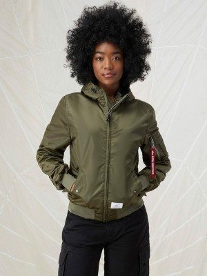 Women's Alpha Industries L-2b Hooded Gen Ii Bomber Jackets Outerwear Green | CBJGAD152