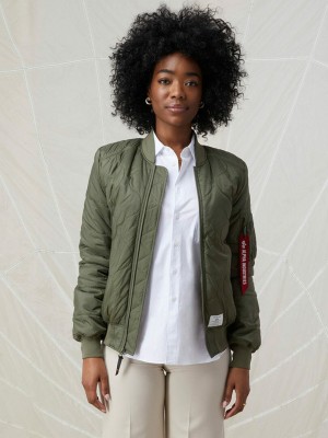 Women's Alpha Industries L-2b Quilted Bomber Jackets Outerwear Green | ABRDIU135