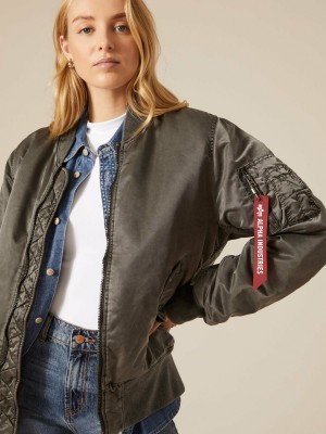 Women's Alpha Industries Ma-1 Battlewash Bomber Jackets Silver | JUOQIG032