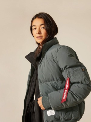 Women's Alpha Industries Ma-1 Quilted Bomber Jackets Outerwear Grey | NHIVPJ682