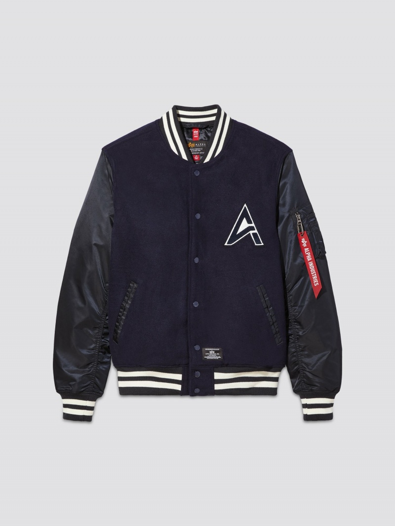 Men\'s Alpha Industries Ma-1 Wool Varsity Jacket Outerwear Blue | ZMVLHS315