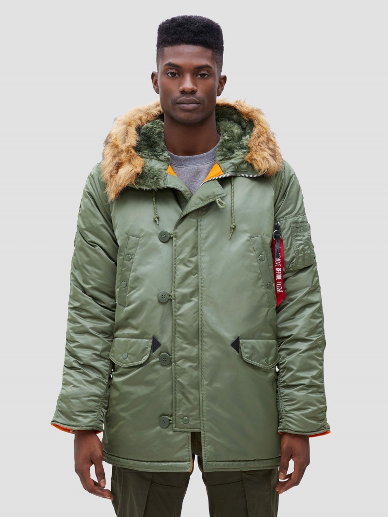 Men\'s Alpha Industries N-3b Slim Gen I Parka Outerwear Olive | YSZRHG359