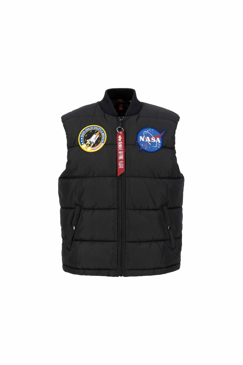 Men\'s Alpha Industries Nasa Puffer Vest Outerwear Black | CYTGWH783