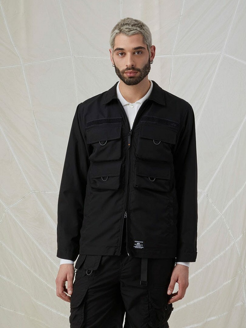 Men\'s Alpha Industries Nylon Cargo Shirt Jackets Black | PZKTVQ386