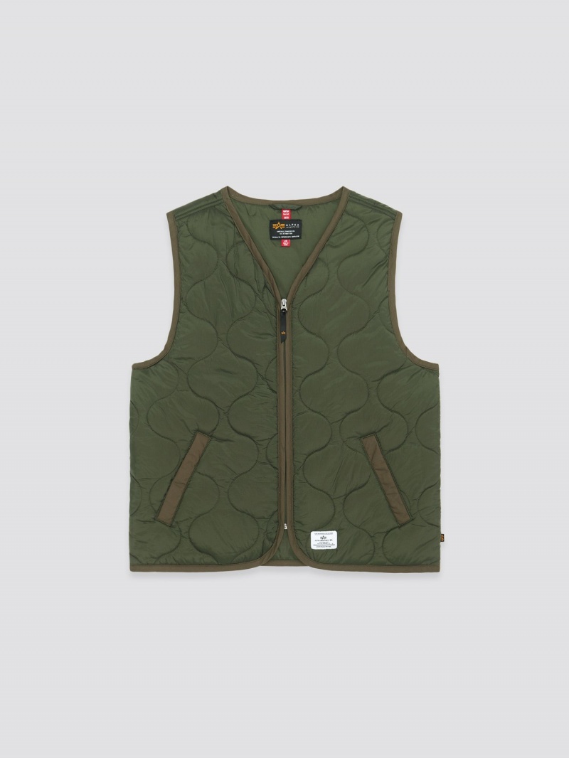 Men\'s Alpha Industries Quilted Liner Vest Utility Jackets Dark Green | GPLZQV508