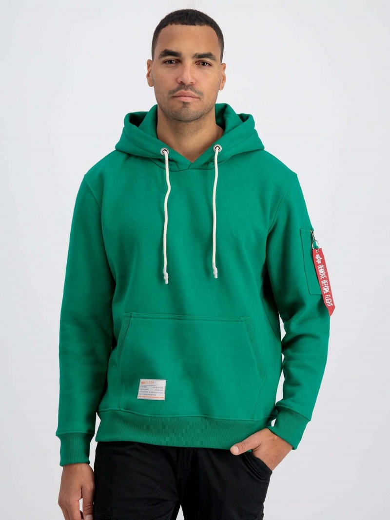 Men\'s Alpha Industries Recycled Label Hoodie Green | XHAYGZ849