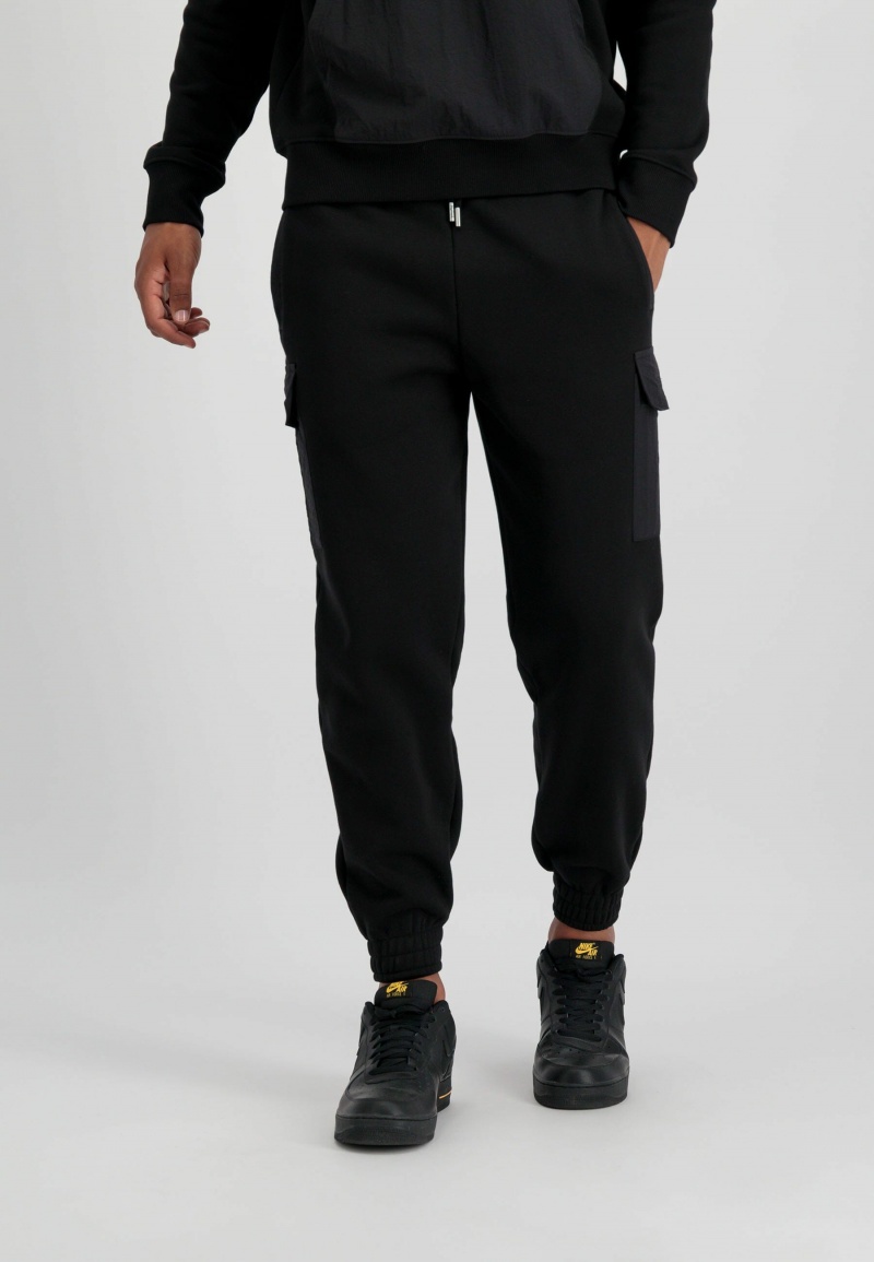 Men\'s Alpha Industries Sweat Nylon Cargo Jogger Pants & Shorts Black | IHVCDF542