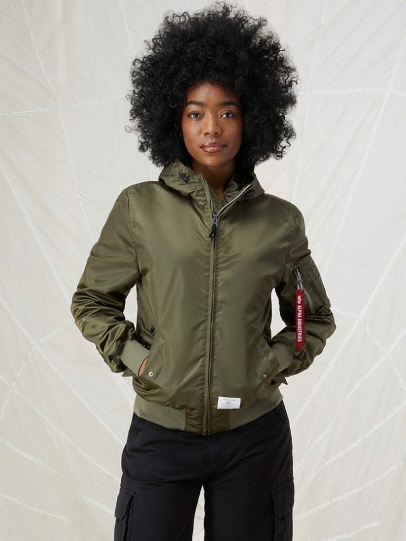 Women\'s Alpha Industries L-2b Hooded Gen Ii Bomber Jackets Outerwear Green | CBJGAD152