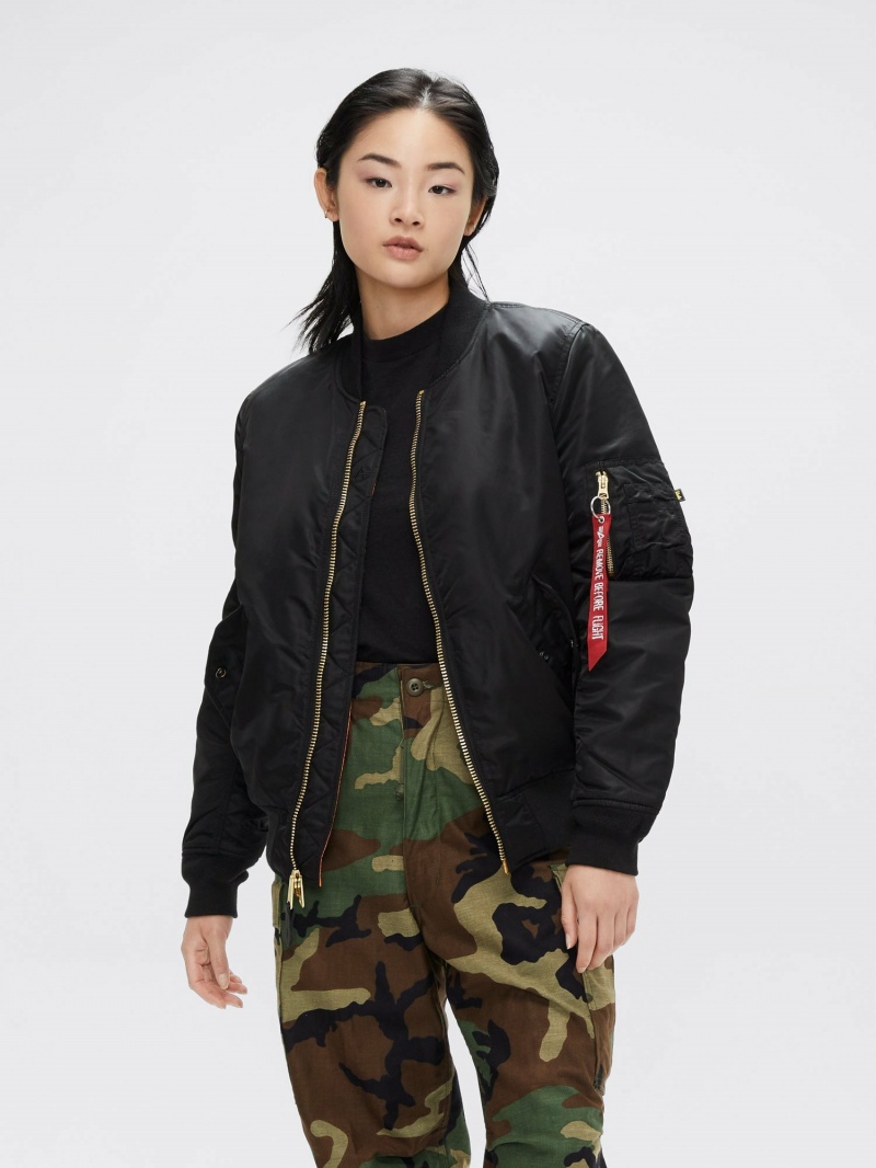 Women\'s Alpha Industries Ma-1 Bomber Jackets Outerwear Black | KONRFQ896