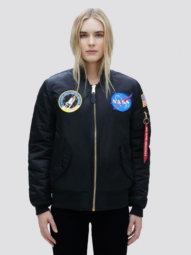 Women\'s Alpha Industries Ma-1 Nasa Bomber Jackets Black | RUSWBL089